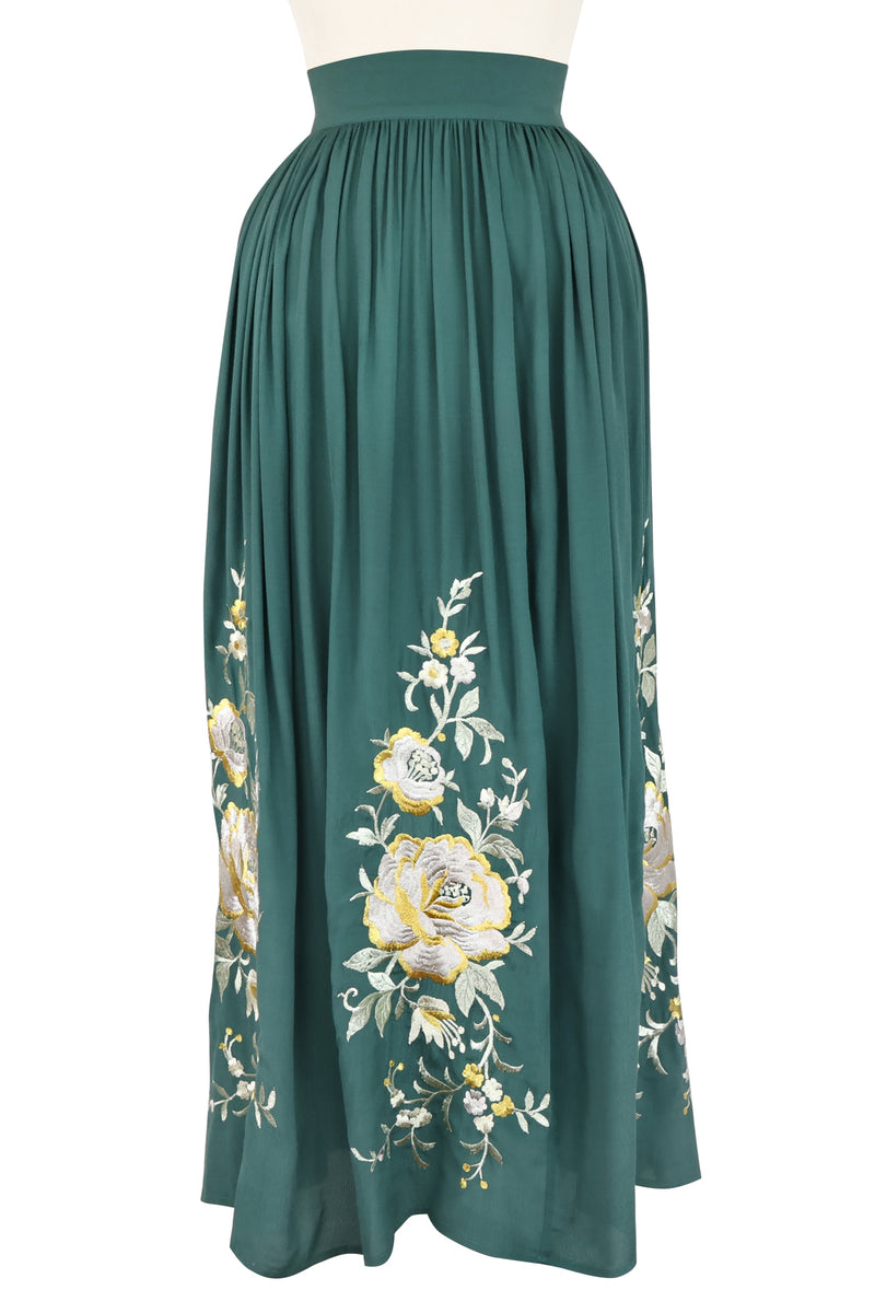 Embroidered Midi Skirt - Light Hunter Green