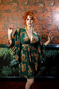 Butterfly Caftan Mini Dress - My Pet Leopard - Green