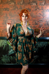 Butterfly Caftan Mini Dress - My Pet Leopard - Green