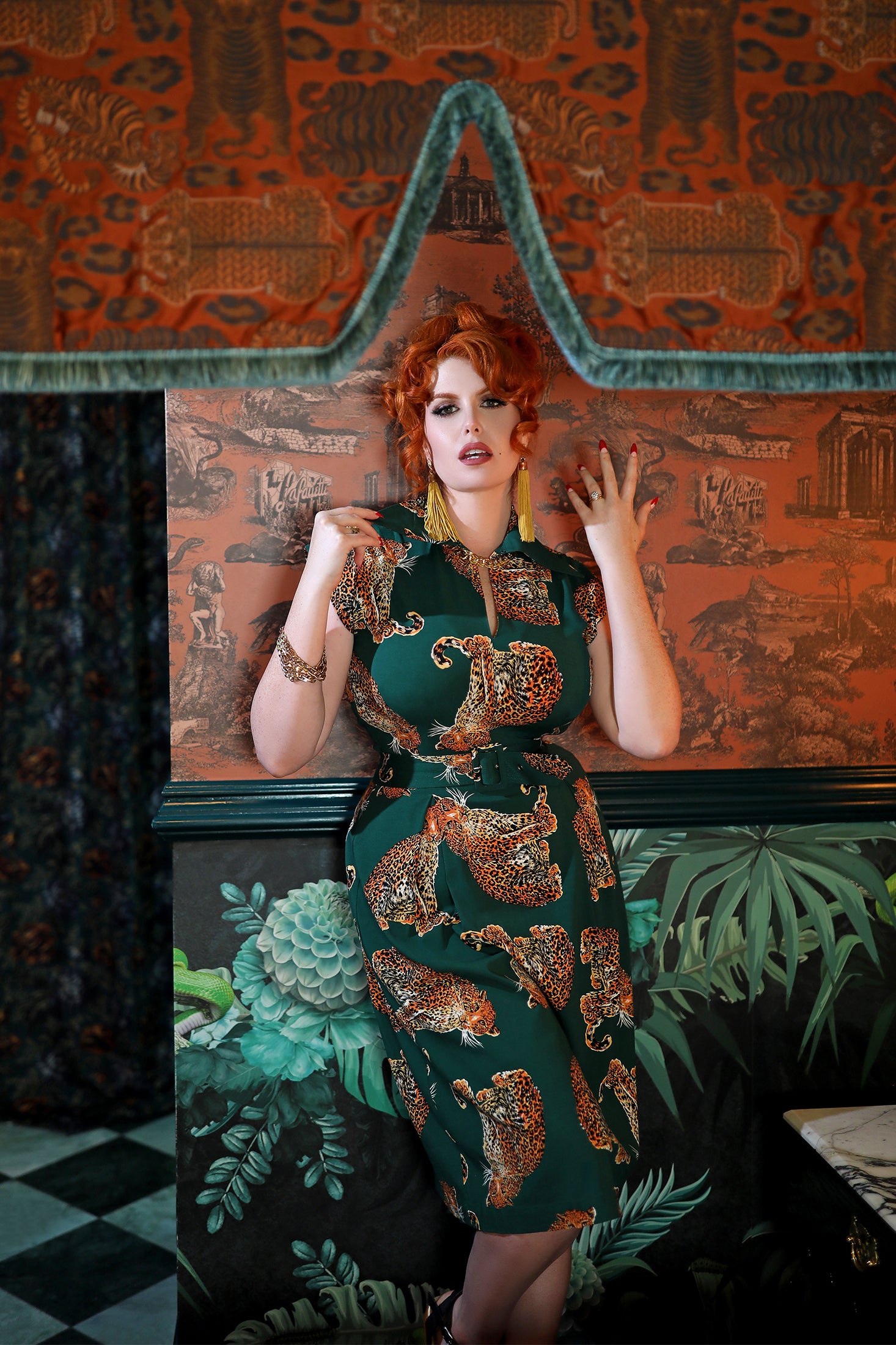 Zip Front Day Dress - My Pet Leopard - Green