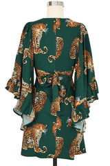 Butterfly Caftan Mini Dress - My Pet Leopard - Green