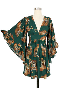 Butterfly Caftan Mini Dress - My Pet Leopard - Green