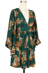 Butterfly Caftan Mini Dress - My Pet Leopard - Green