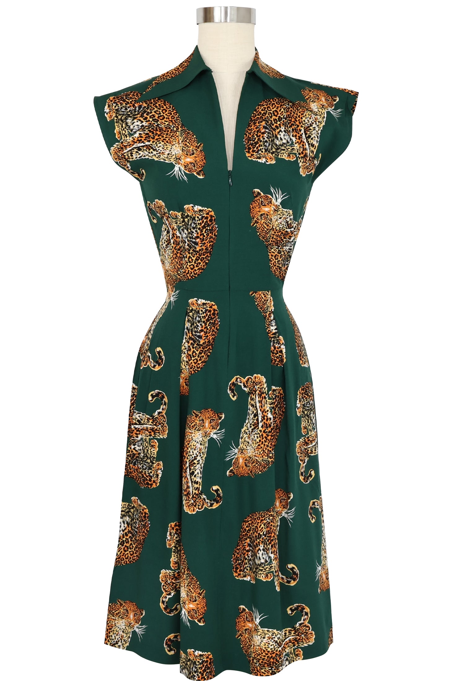 Zip Front Day Dress - My Pet Leopard - Green