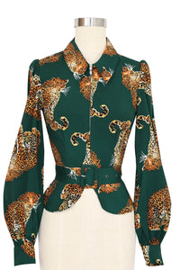 Girl Friday Blouse - My Pet Leopard - Green