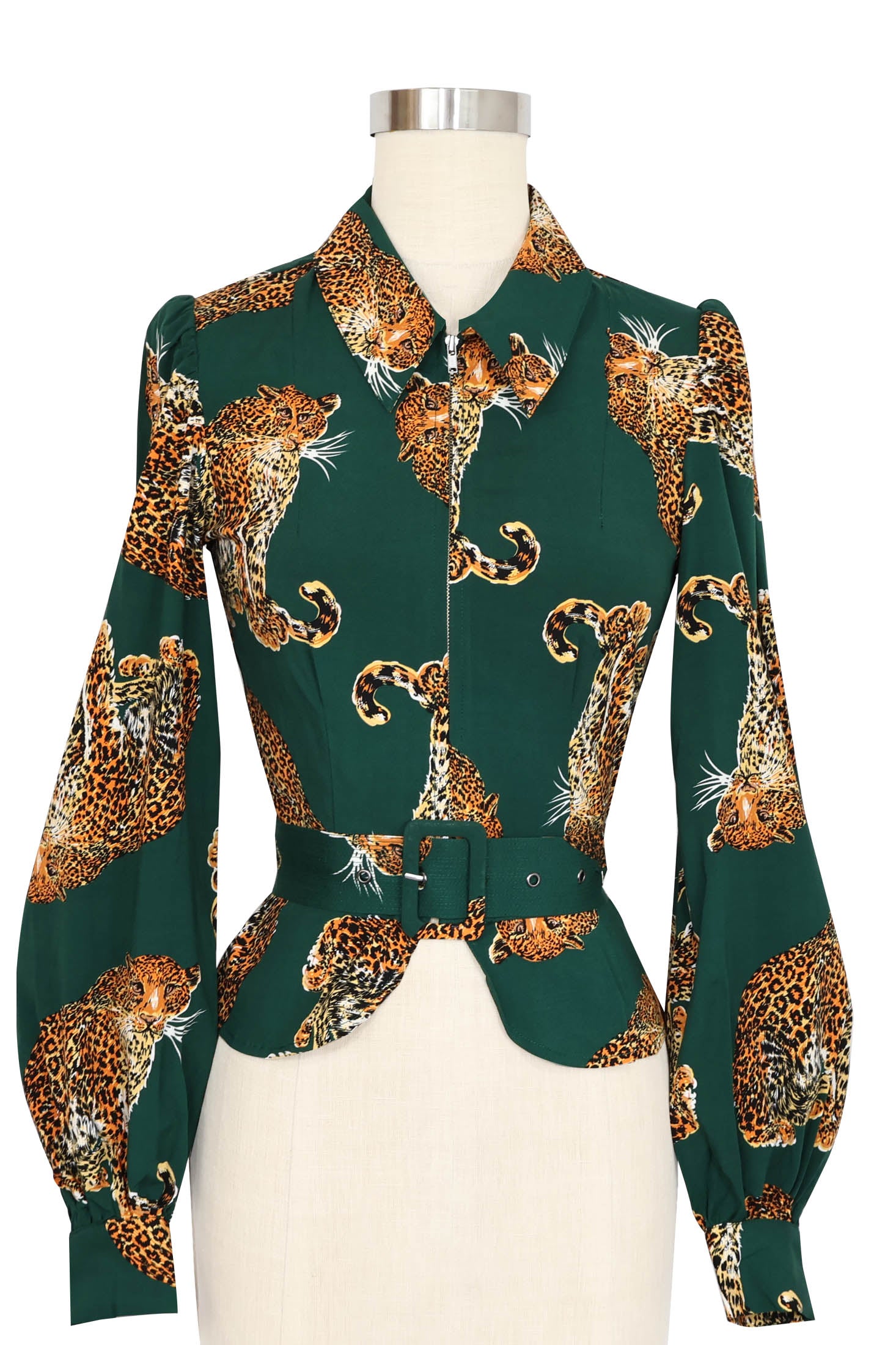 Girl Friday Blouse - My Pet Leopard - Green