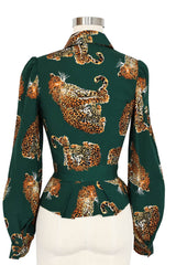 Girl Friday Blouse - My Pet Leopard - Green