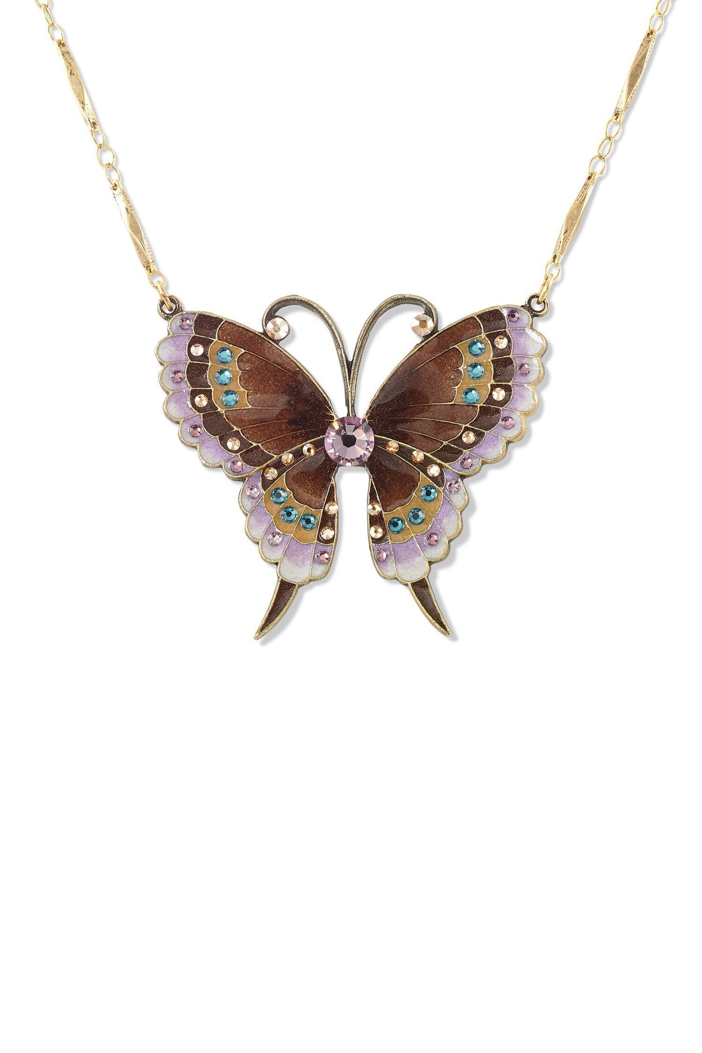 Anne Koplik Large Mocha and Lavender Butterfly Crystal Necklace