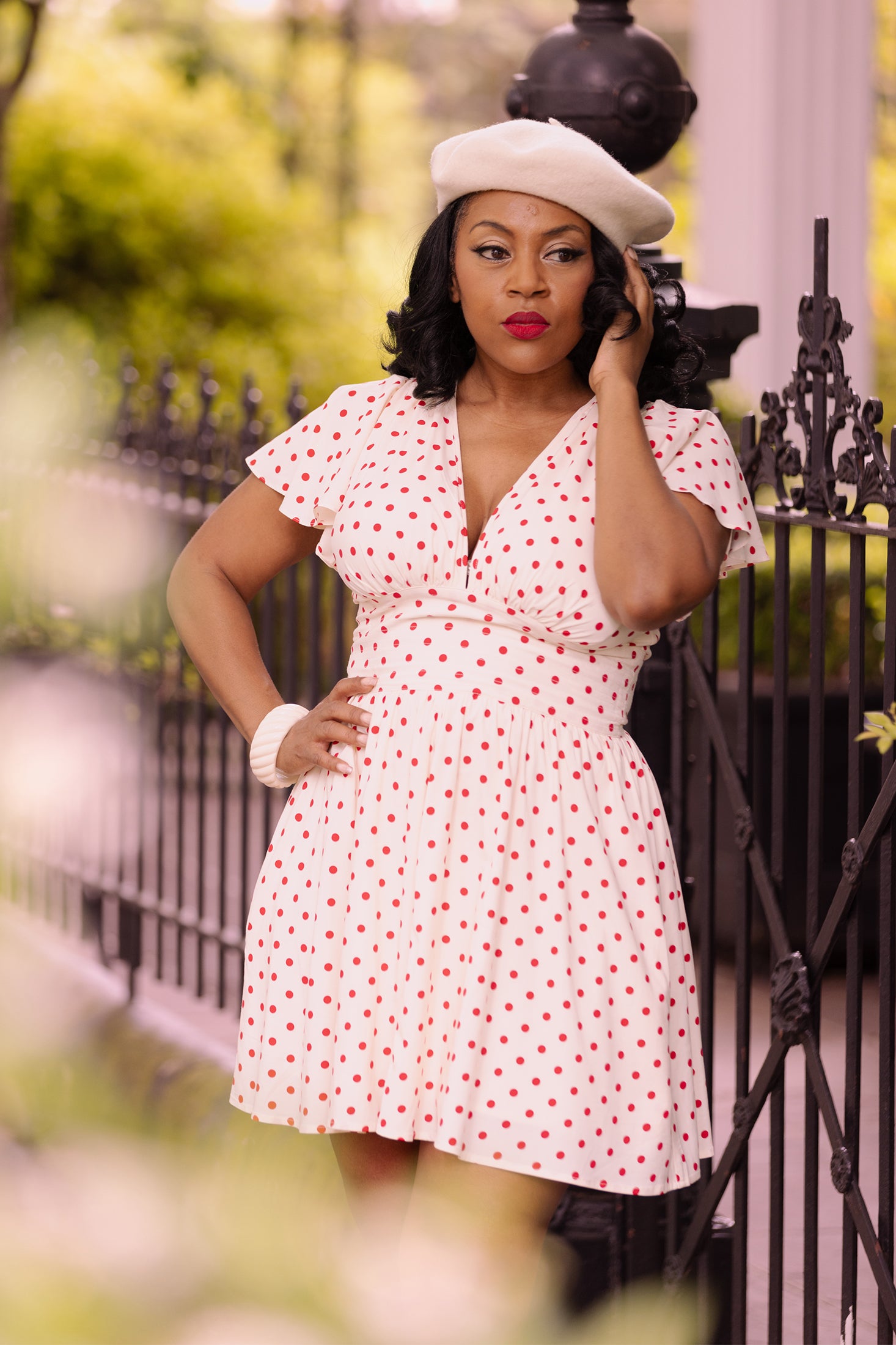 Deep Cut Camilla Mini Dress - Polka Dot Sunflower Deep Cut Camilla Mini Dress - Polka Dot Sunflower