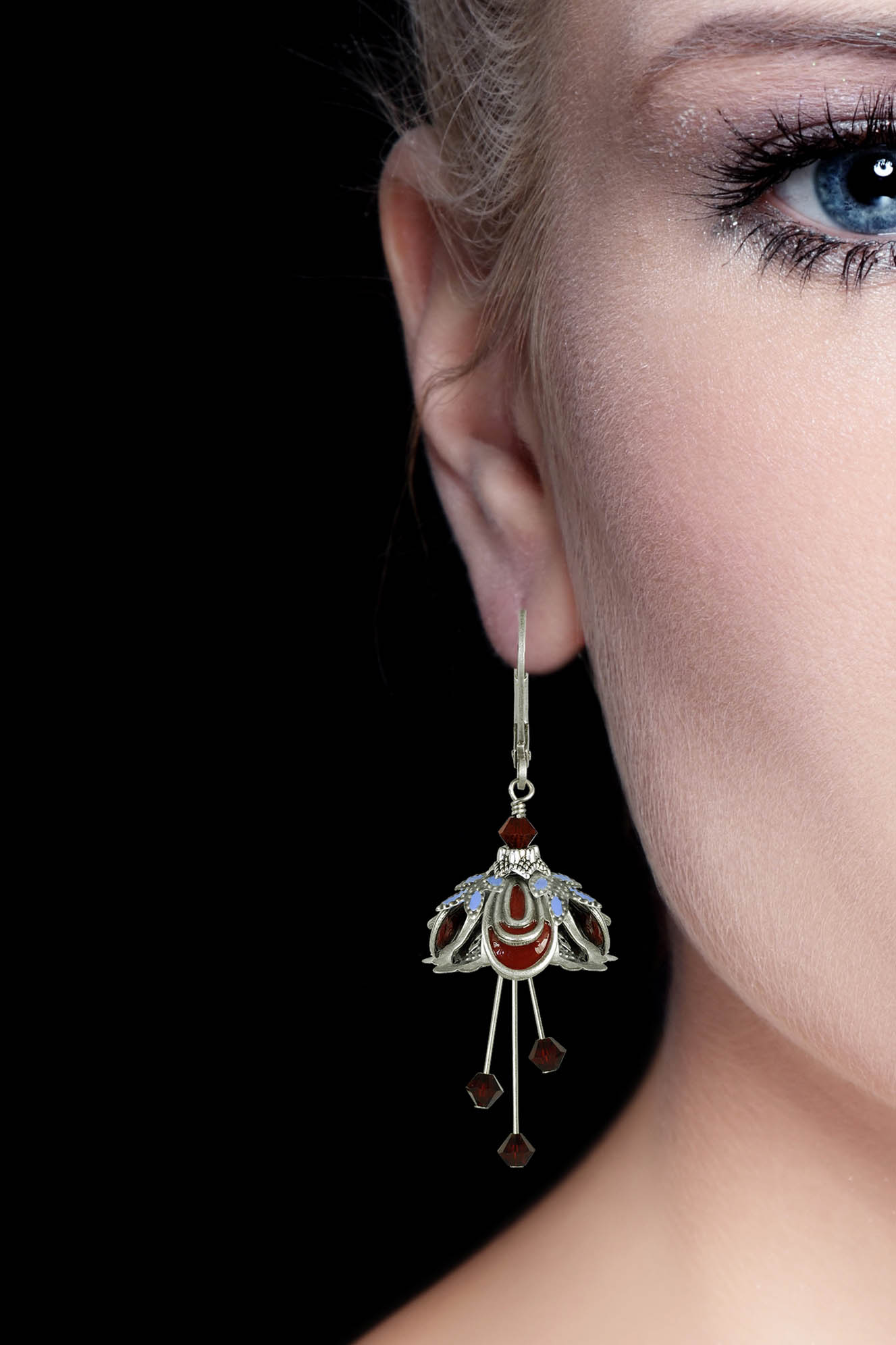 NoMonet Flower Fairy Hand Painted Masquerade Earrings W/ Crystals