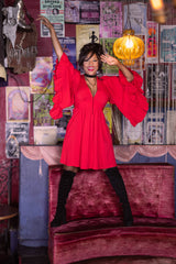 Butterfly Caftan Mini Dress - Red