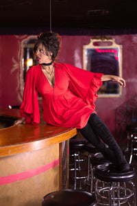 Butterfly Caftan Mini Dress - Red