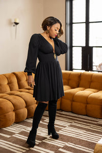 Deep Cut Bianca Mini Dress - Black