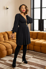 Deep Cut Bianca Mini Dress - Black