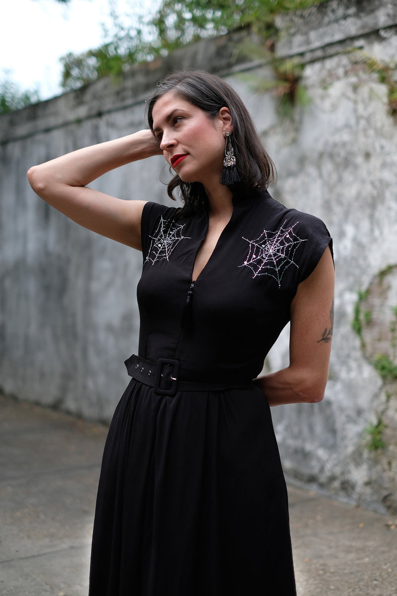 Zip Front Marie Dress - Spiderweb Embroidery