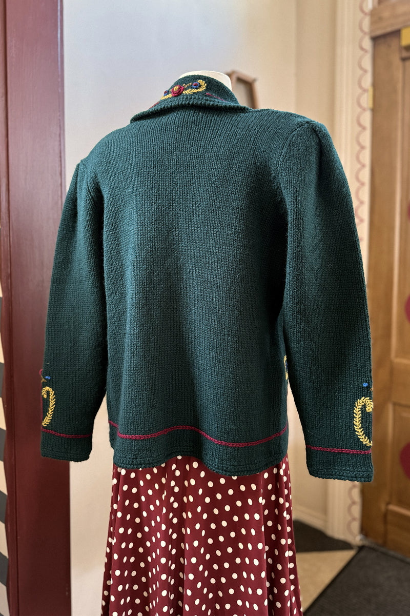 Vintage 1990s Susan Bristol Deep Green Cardigan