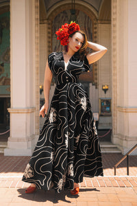 Claire Long Zip Front Dress - Waves and Waterlilies