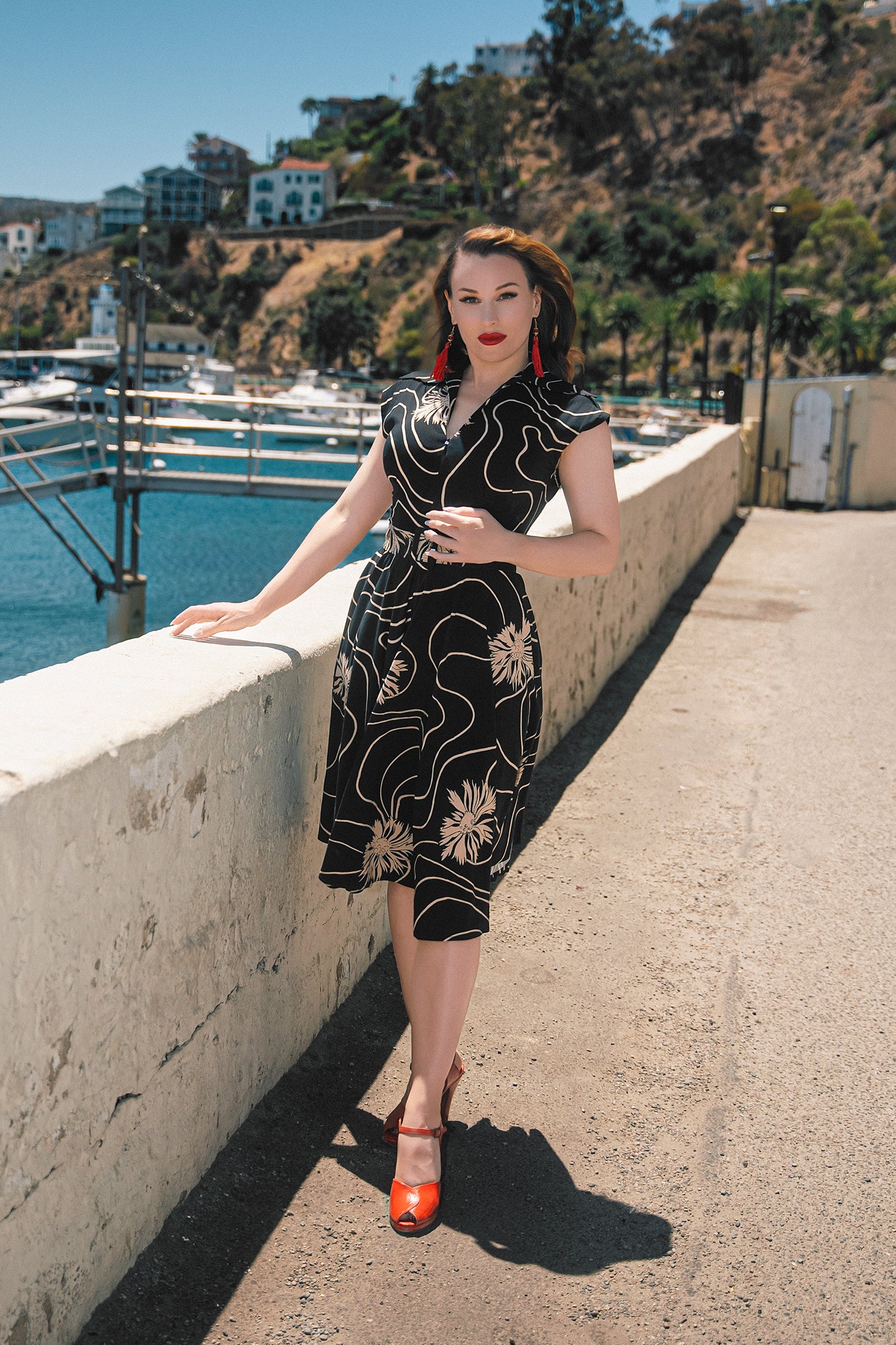 Zip Front Circle Day Dress - Waves and Waterlilies