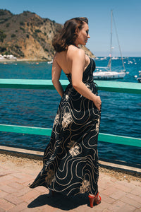 Minda Long Dress - Waves and Waterlilies