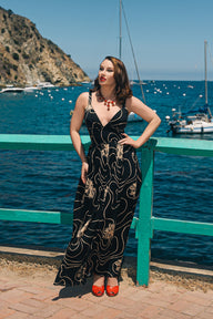 Minda Long Dress - Waves and Waterlilies