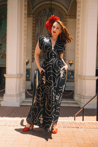 Claire Long Zip Front Dress - Waves and Waterlilies