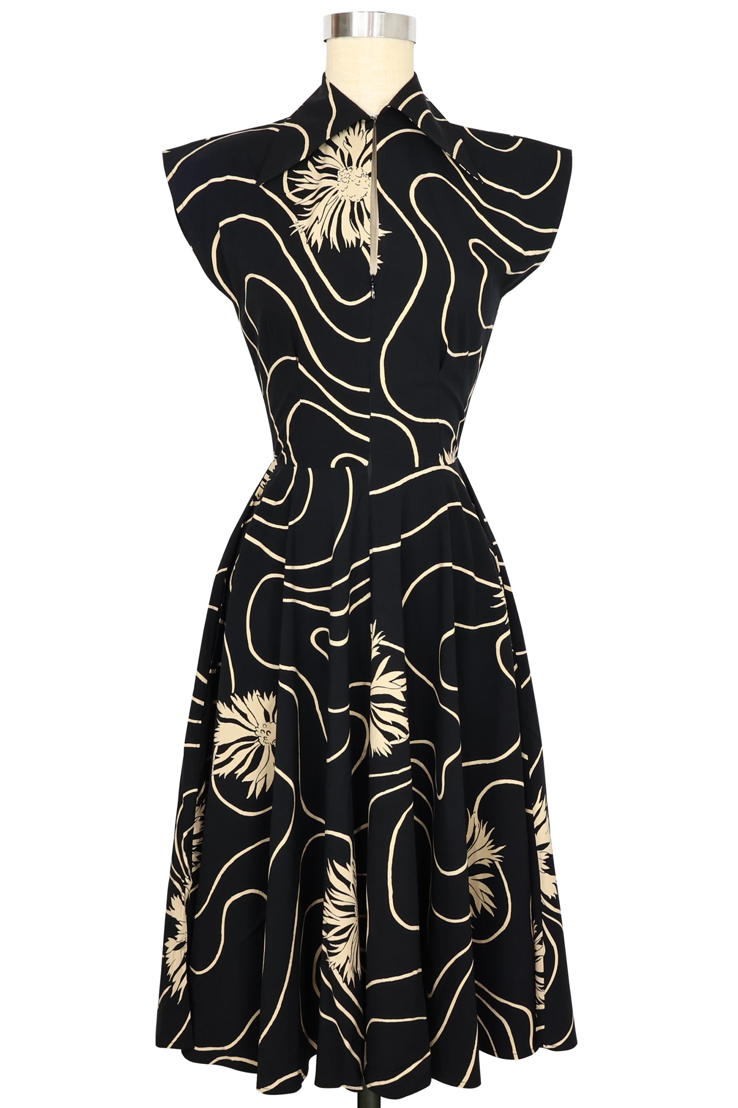 Zip Front Circle Day Dress - Waves and Waterlilies