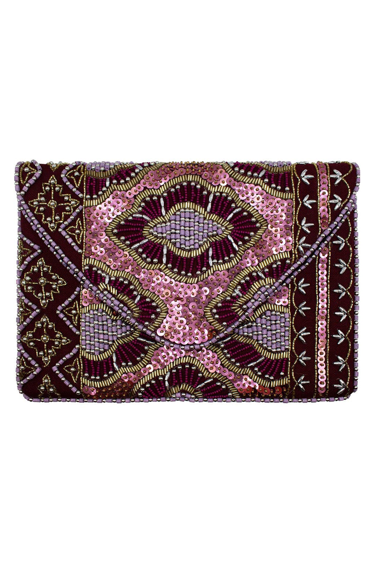 Burgundy Sequin Beaded Clutch