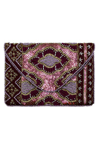 Burgundy Sequin Beaded Clutch