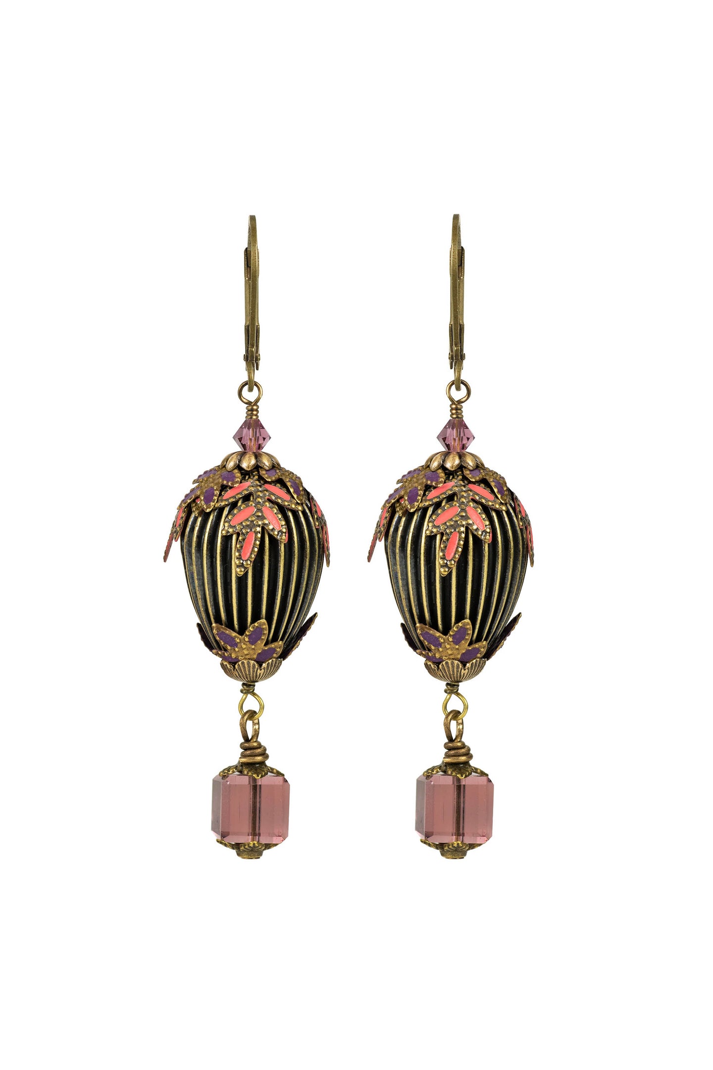 NoMonet Flower Fairy Painted Hot Air Ballon Earrings with Crystals