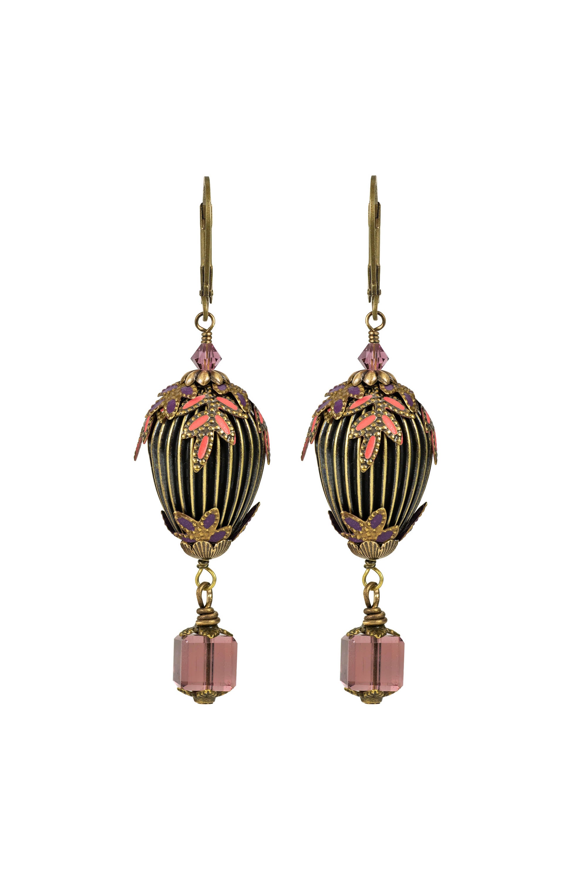 NoMonet Flower Fairy Painted Hot Air Ballon Earrings with Crystals