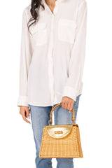 Nina Capri Woven Straw Handbag-Natural Gold