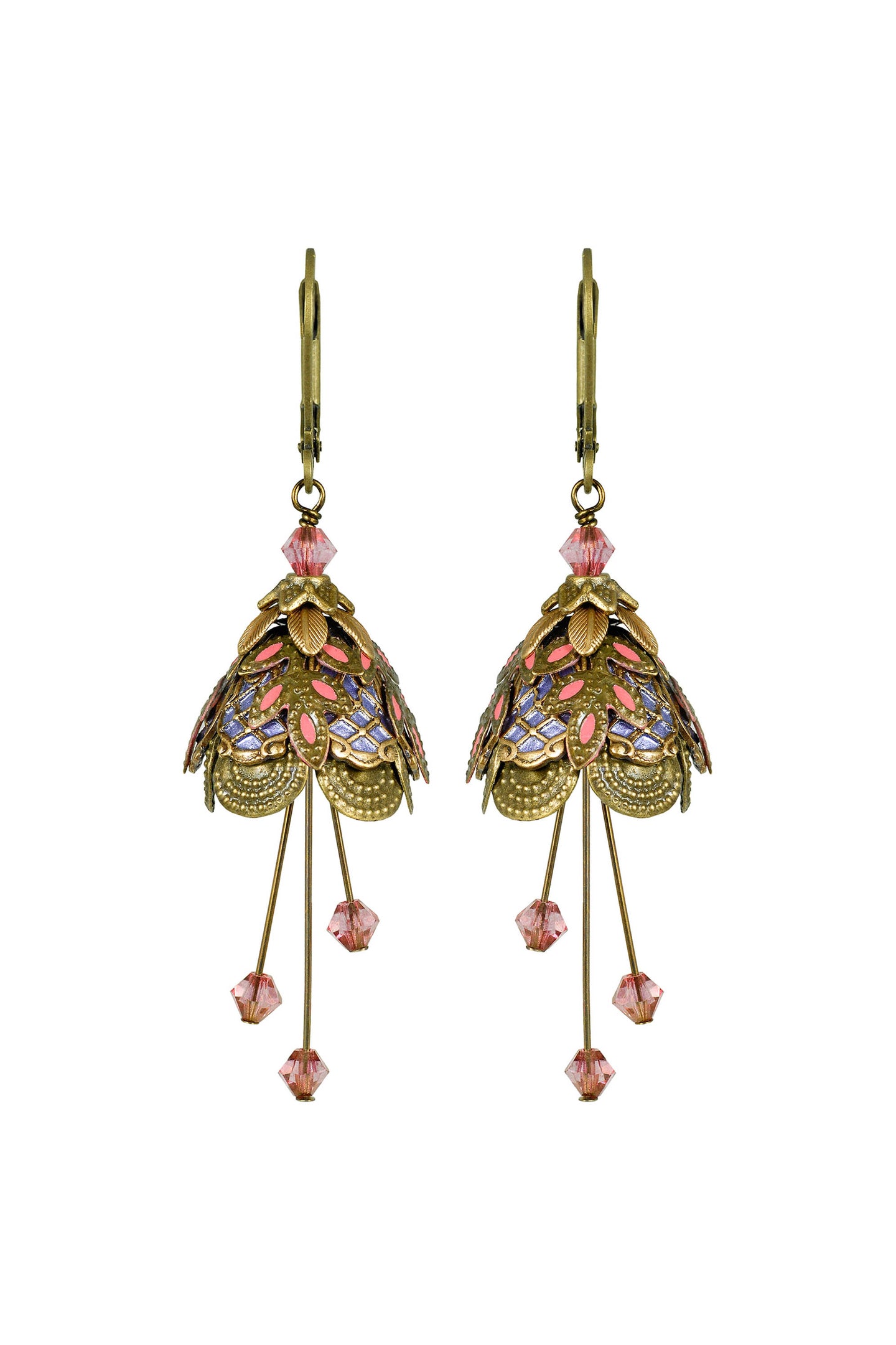 NoMonet Flower Fairy Hand Painted Art Deco Earrings With Crystals