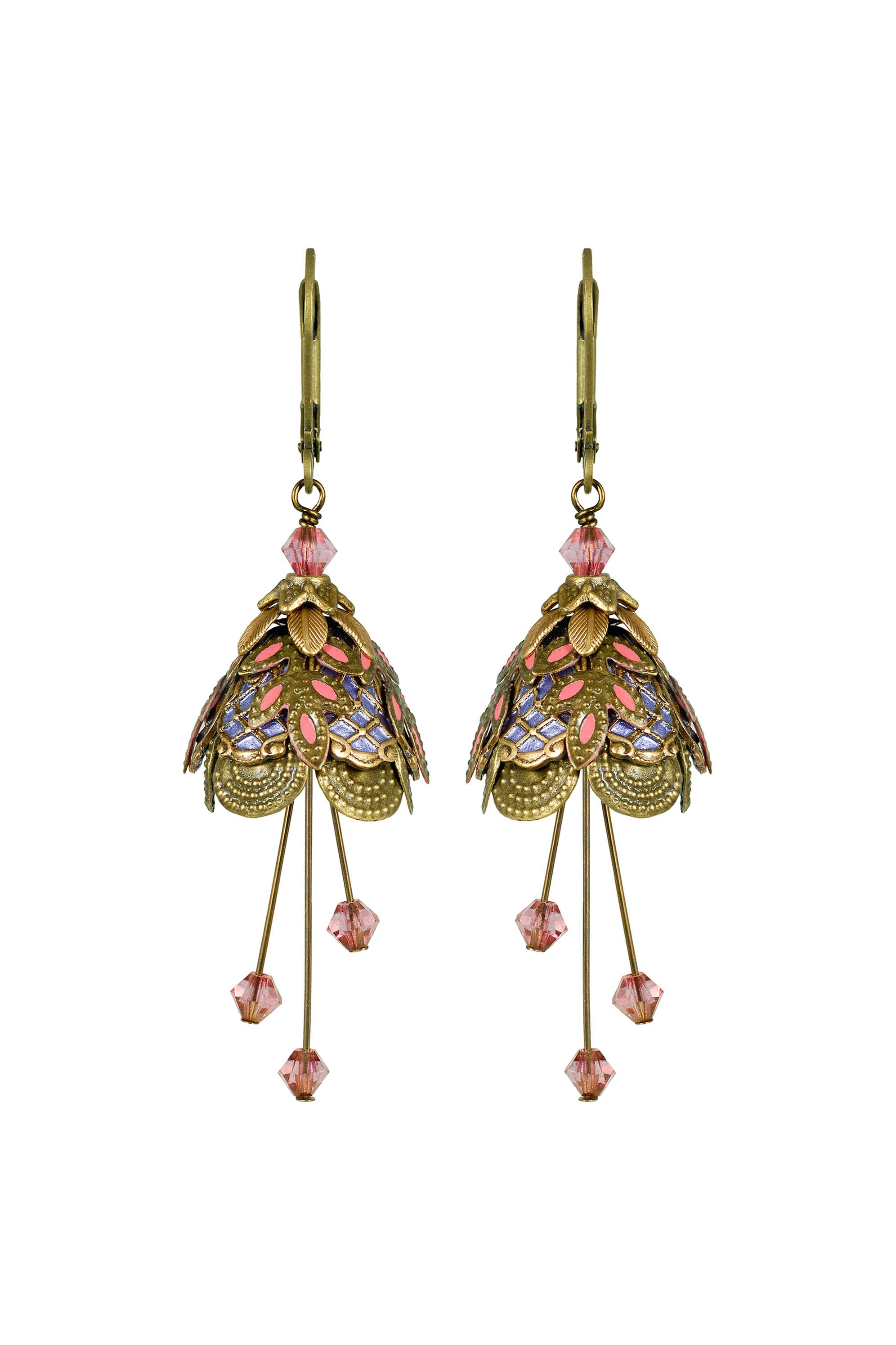 NoMonet Flower Fairy Hand Painted Art Deco Earrings With Crystals