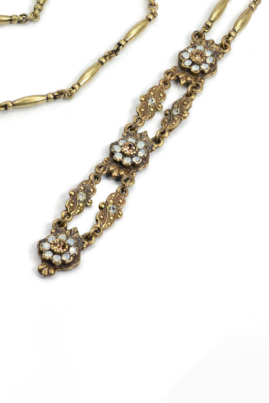 Sweet Romance Art Deco Vintage Gold Opal Y Necklace