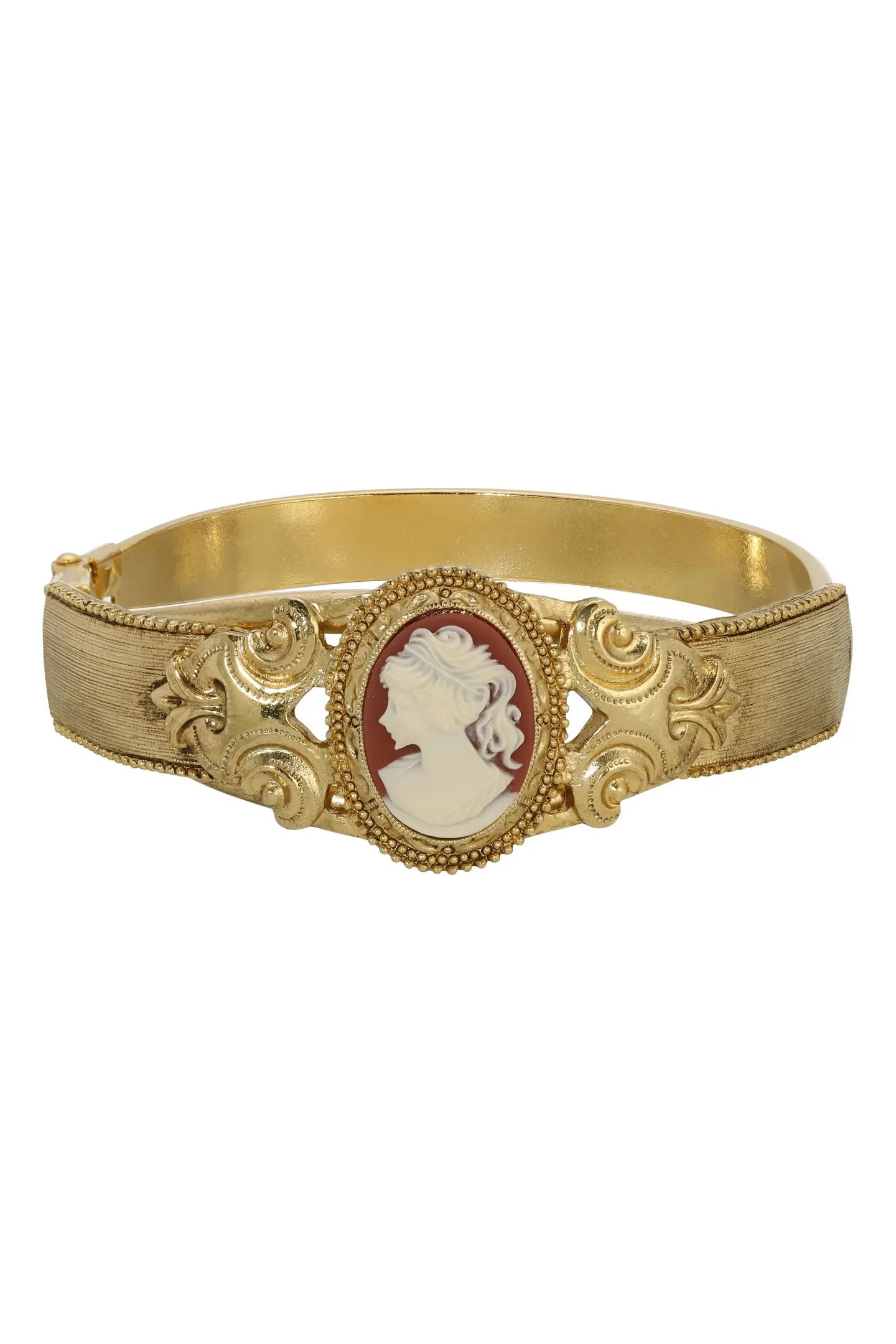 1928 Jewelry Carnelian Red Oval Cameo Hinge Bracelet