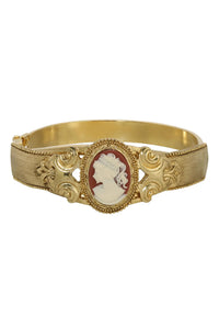 1928 Jewelry Carnelian Red Oval Cameo Hinge Bracelet