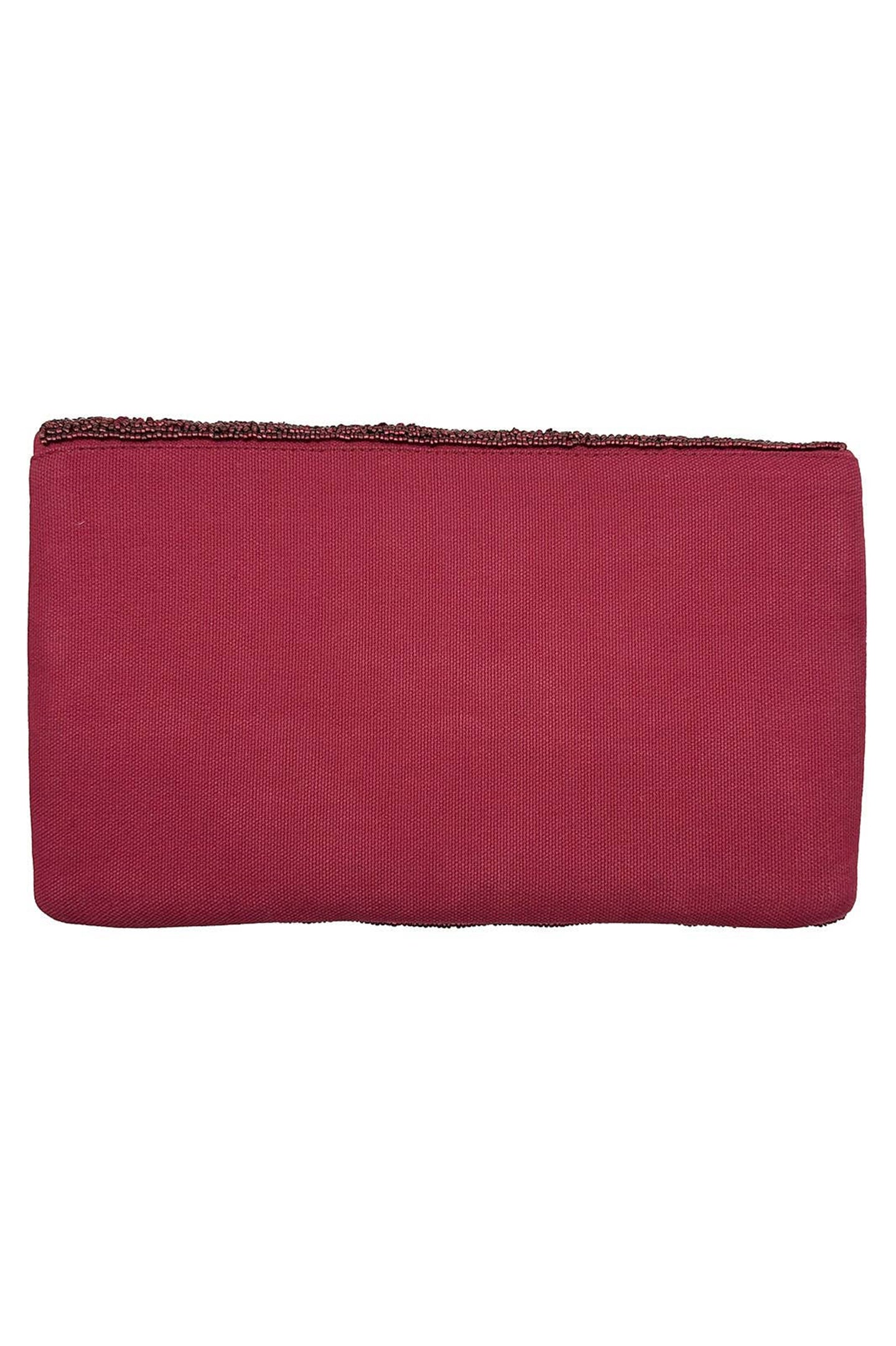 Burgundy Floral Embroidered Beaded Clutch