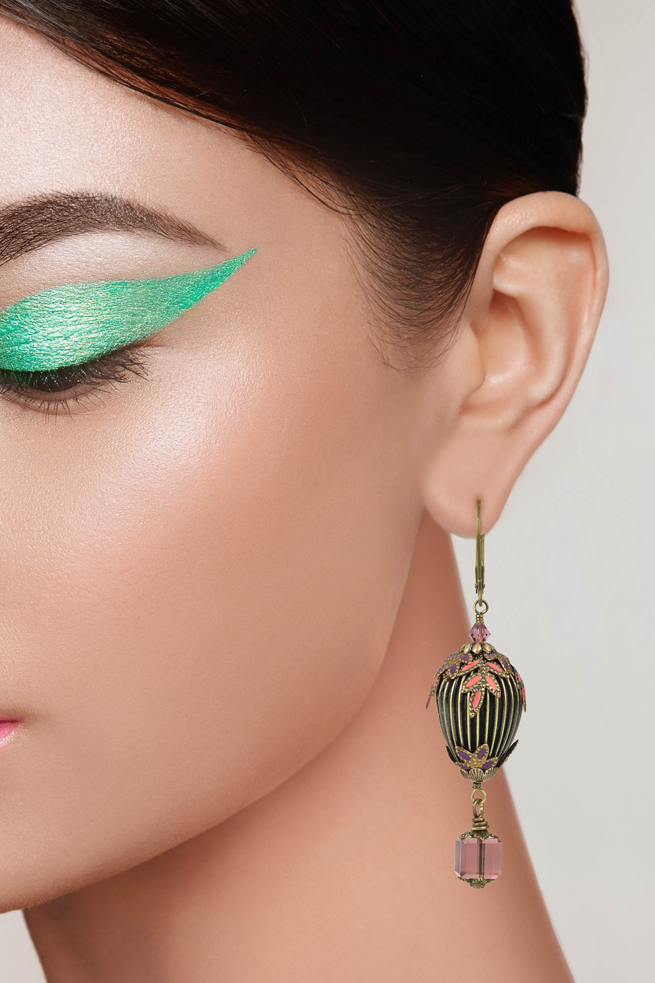 NoMonet Flower Fairy Painted Hot Air Ballon Earrings with Crystals