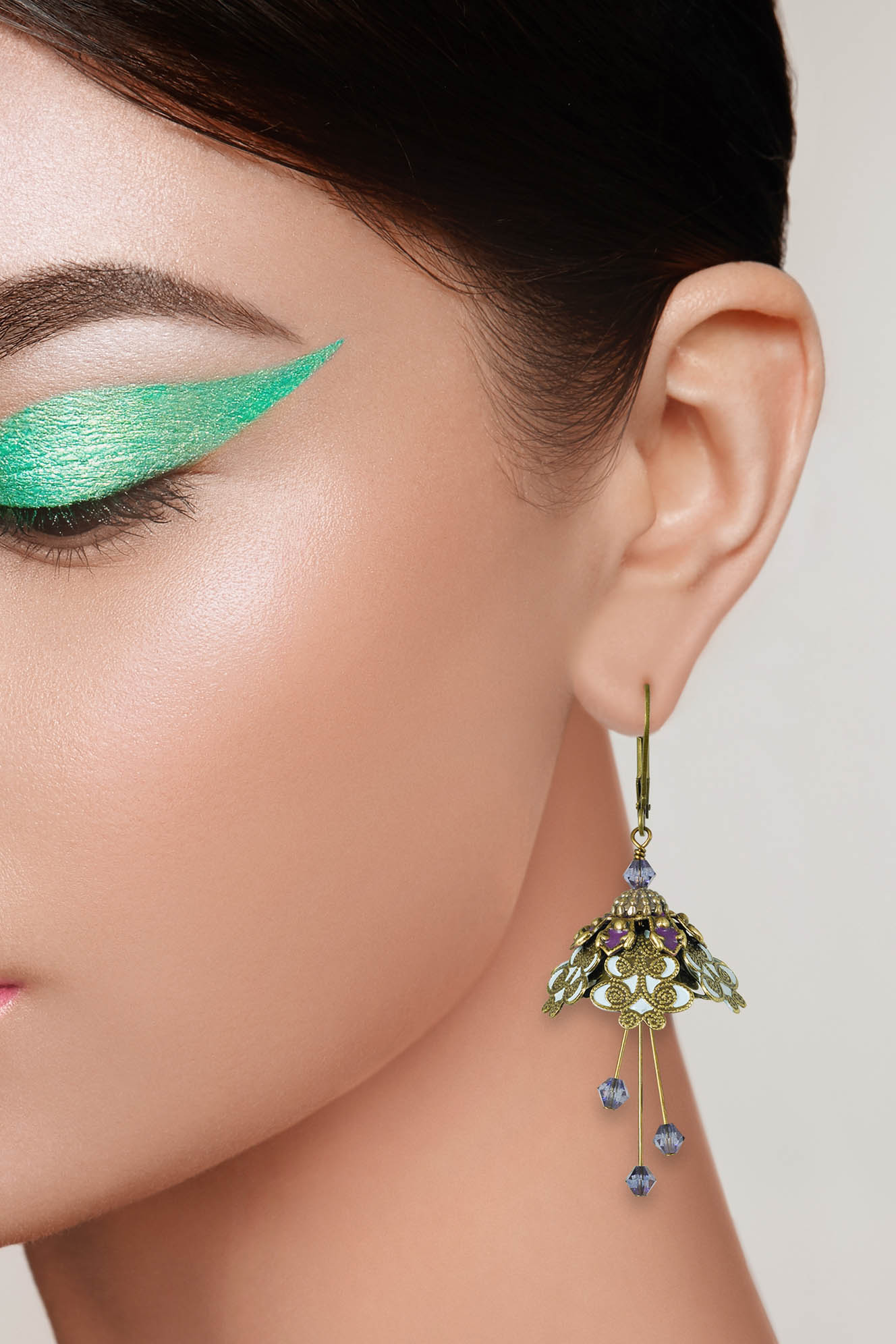 NoMonet Flower Fairy Painted IntricateSwirl Earrings with Crystals