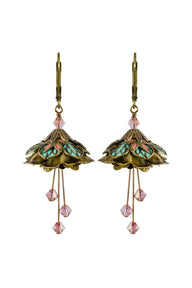 NoMonet Flower Fairy Painted Whimsical Lily Pad Earrings with Crystals