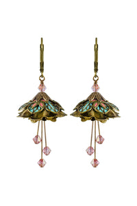 NoMonet Flower Fairy Painted Whimsical Lily Pad Earrings with Crystals