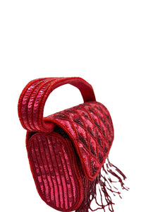 Rhubarb Fringe Evening Double Sided Handbag