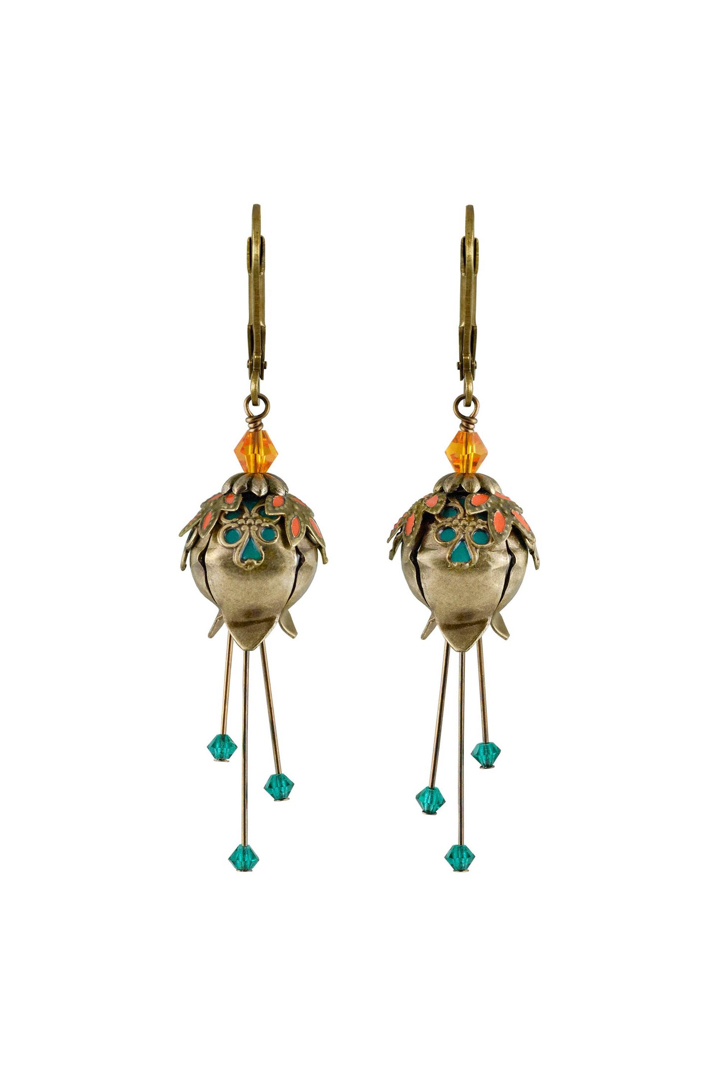 NoMonet Flower Fairy Painted Lily of the Valley Earrings with Crystals