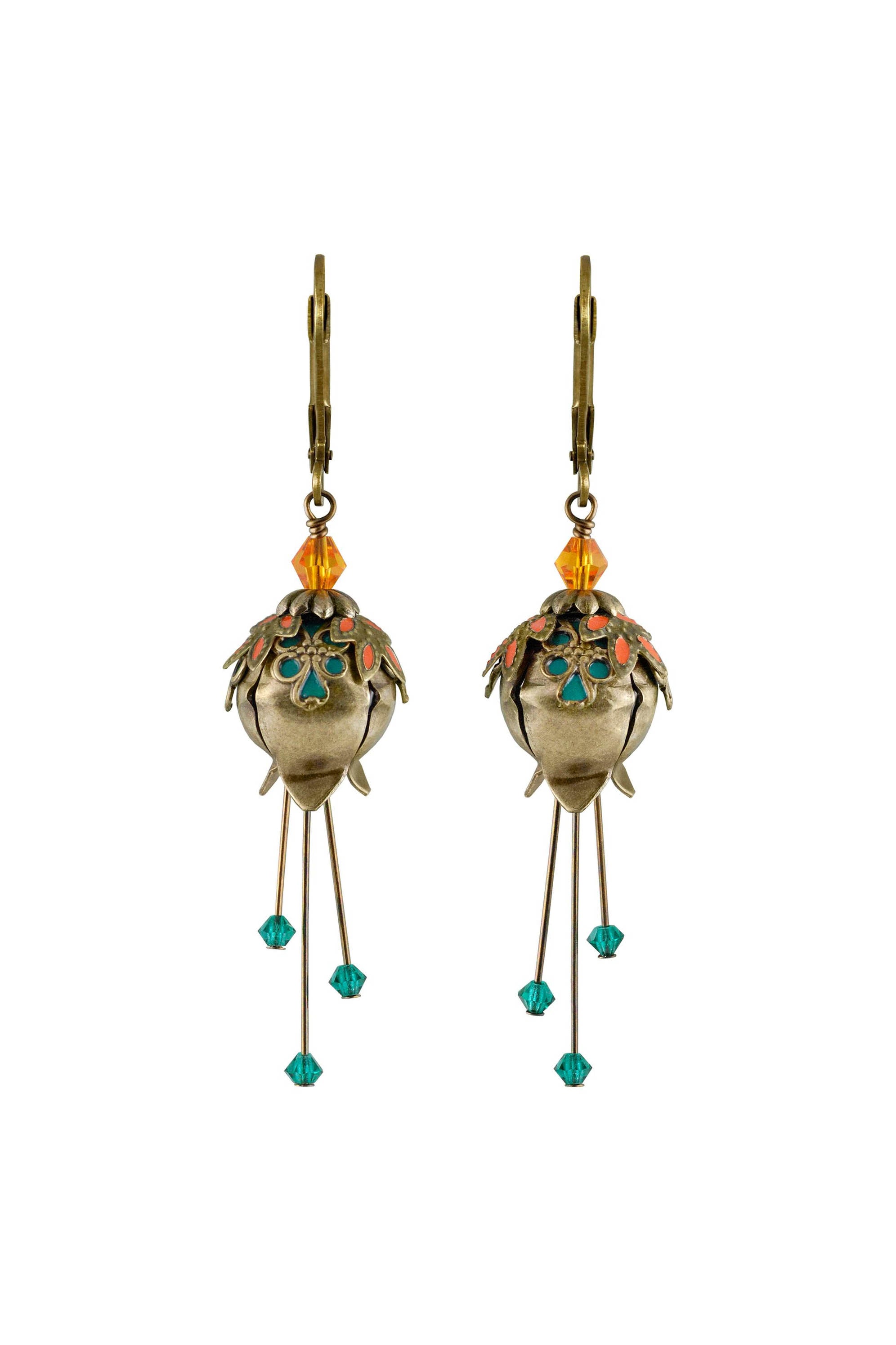 NoMonet Flower Fairy Painted Lily of the Valley Earrings with Crystals