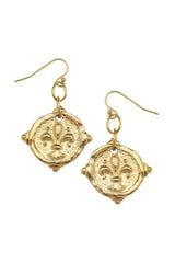 Susan Shaw Gold Fleur De Lis Intaglio Earrings