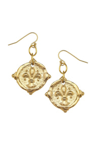 Susan Shaw Gold Fleur De Lis Intaglio Earrings