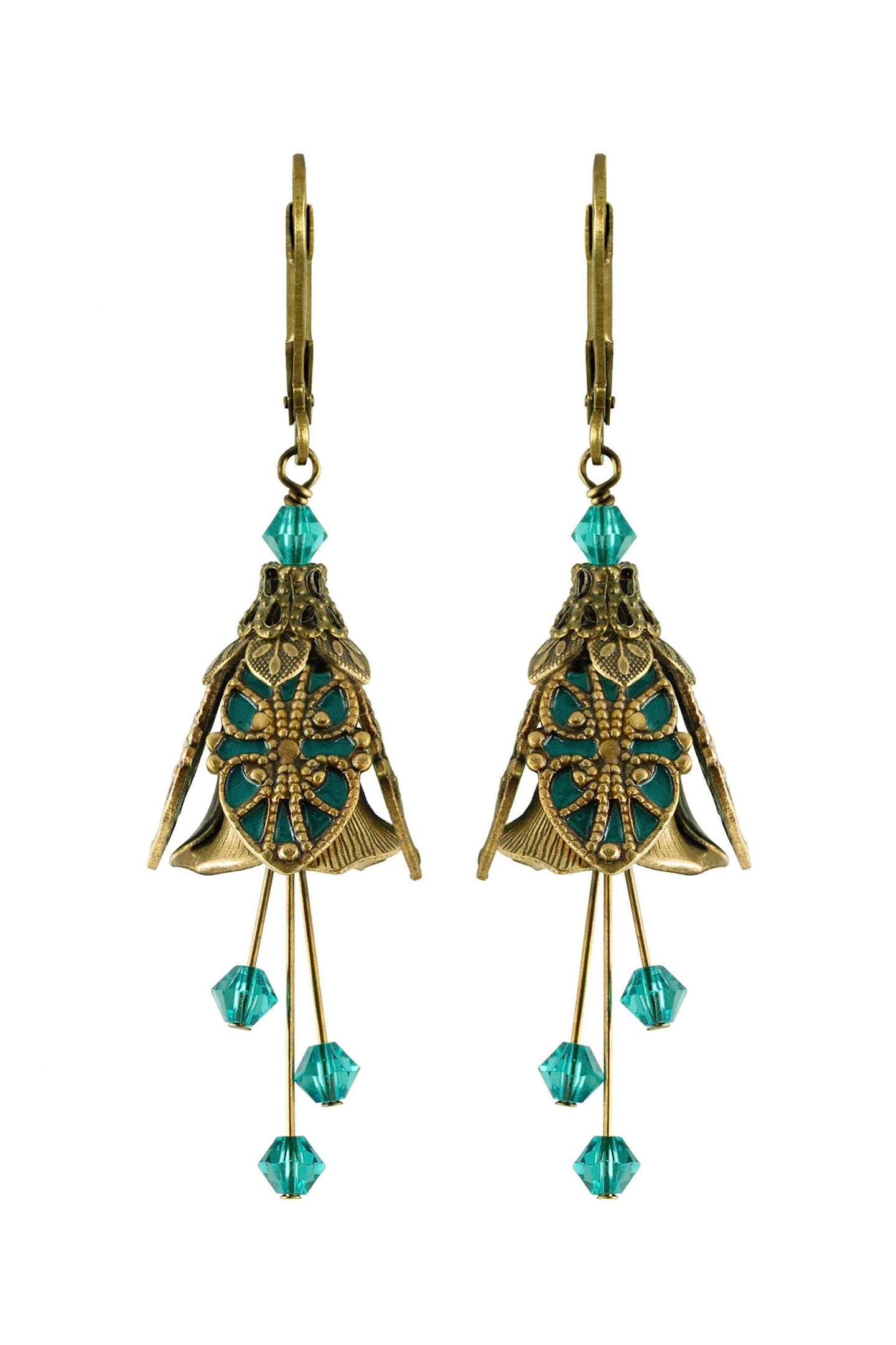 NoMonet Flower Fairy Painted Vintage Filigree Earrings with Crystals