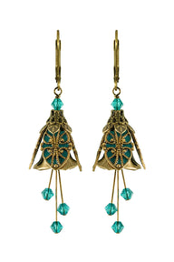 NoMonet Flower Fairy Painted Vintage Filigree Earrings with Crystals