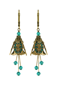 NoMonet Flower Fairy Painted Vintage Filigree Earrings with Crystals