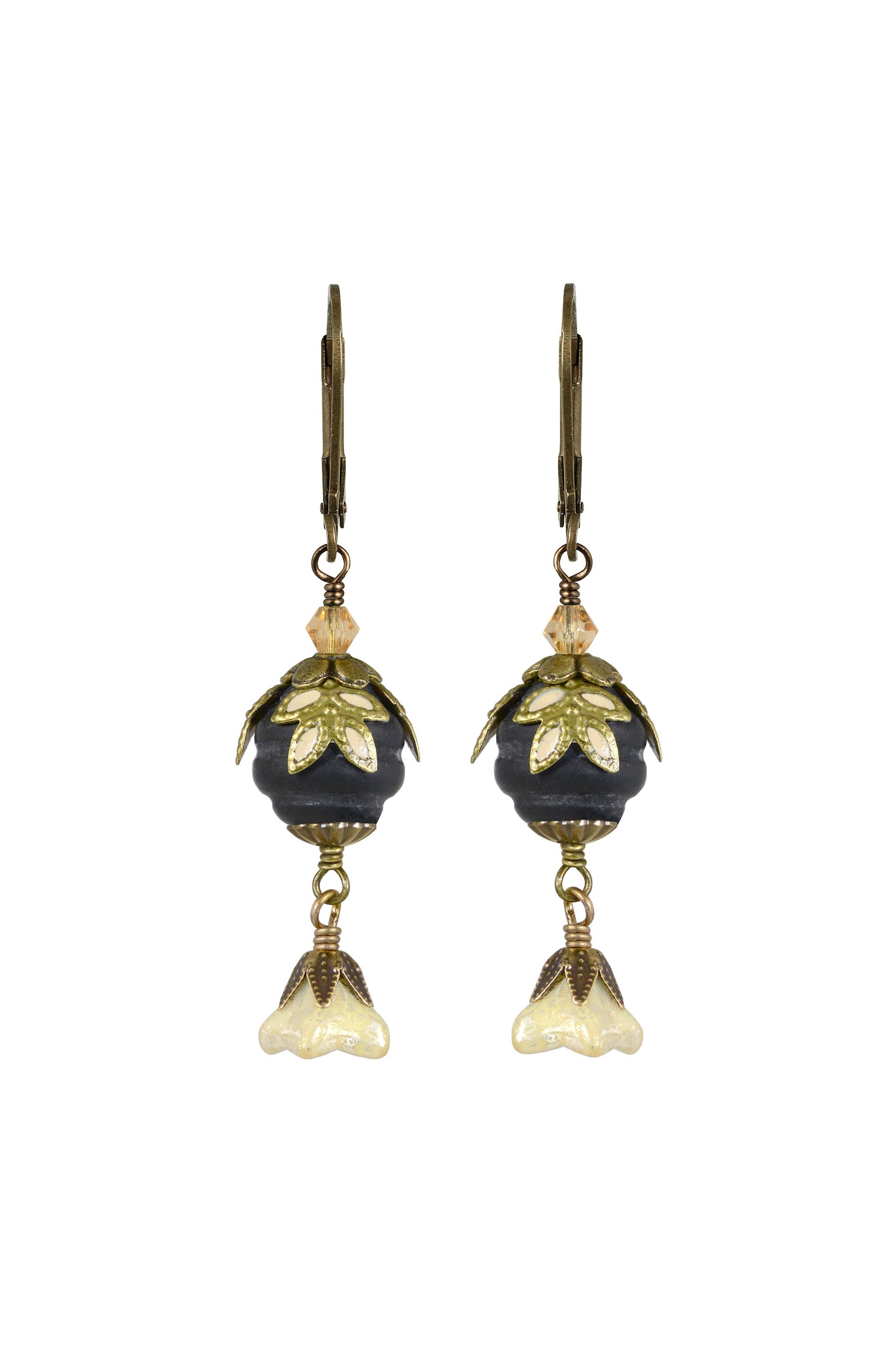 NoMonet Fairyland Pearl & Flower Crystal Hand Painted Drop Earrings